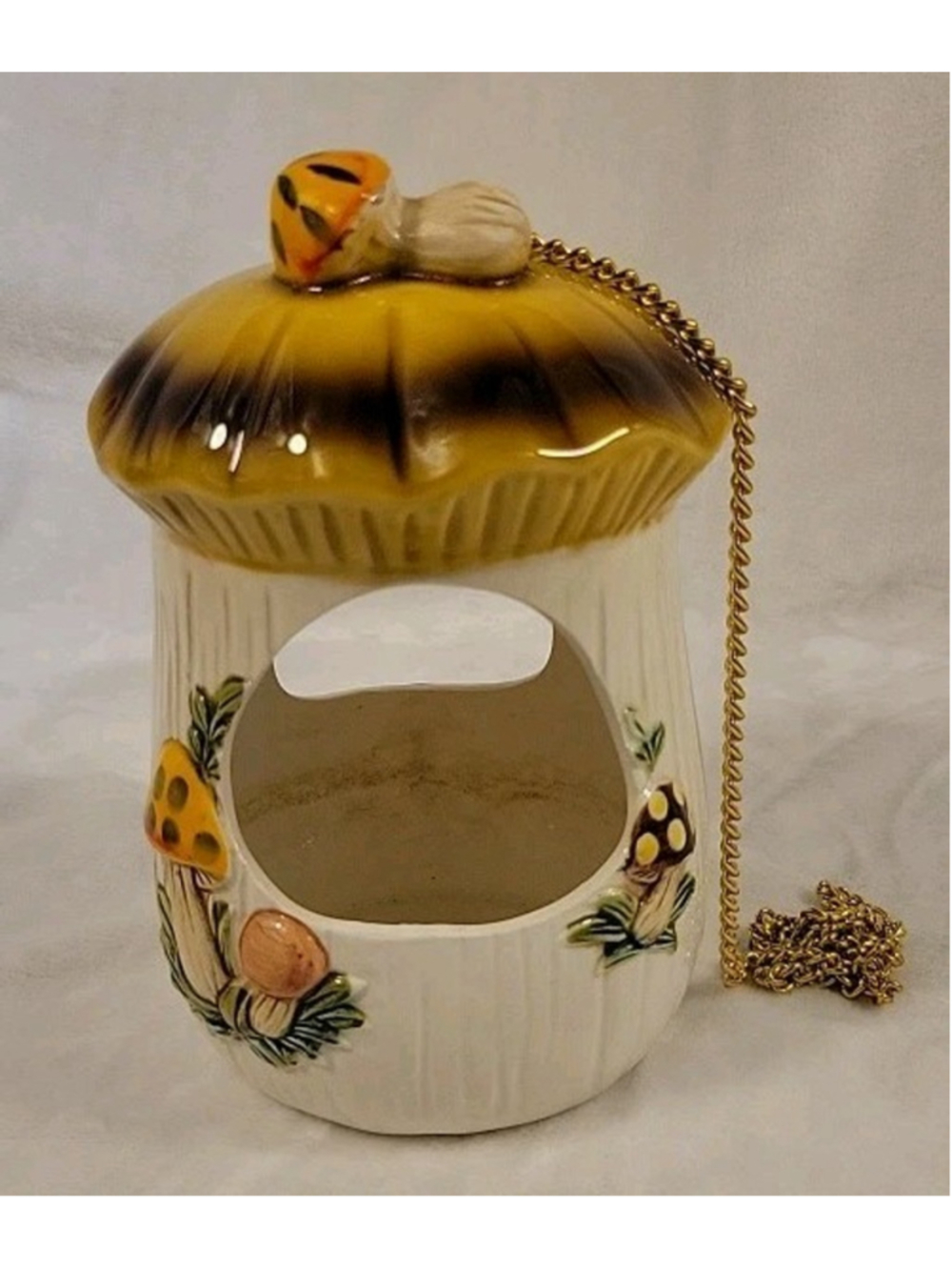 Vintage 1970's Sears Merry Mushroom Hanging Planter Bird Feeder w Original Chain